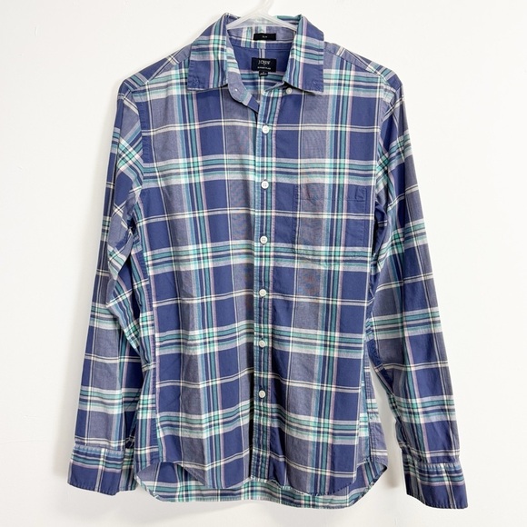 J. Crew Other - J Crew Shirt Mens Small Blue Green Plaid Slim Summer Plaid Button Down Cotton
